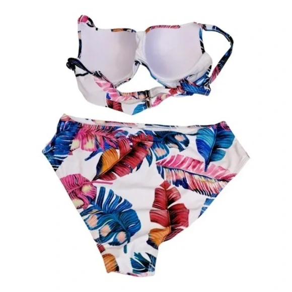 Shein Floral Bikini Top Bottom White Floral Printed High Waisted NWOT Womens 0XL - Picture 6 of 7